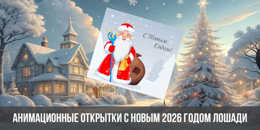 Анимационные открытки с Новым 2026 годом Лошади