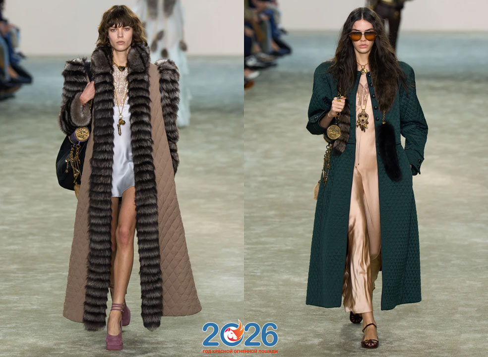 Модное женское стеганое пальто с мехом зима 2025-2026