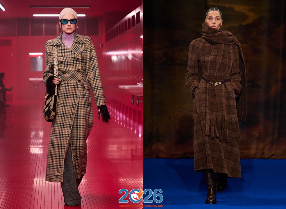 Модное женское пальто в клетку зима 2025-2026