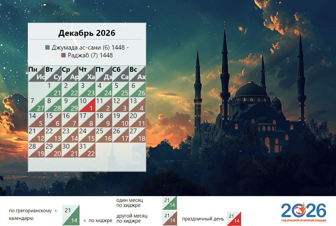 Мусульманский календарь на декабрь 2026 года