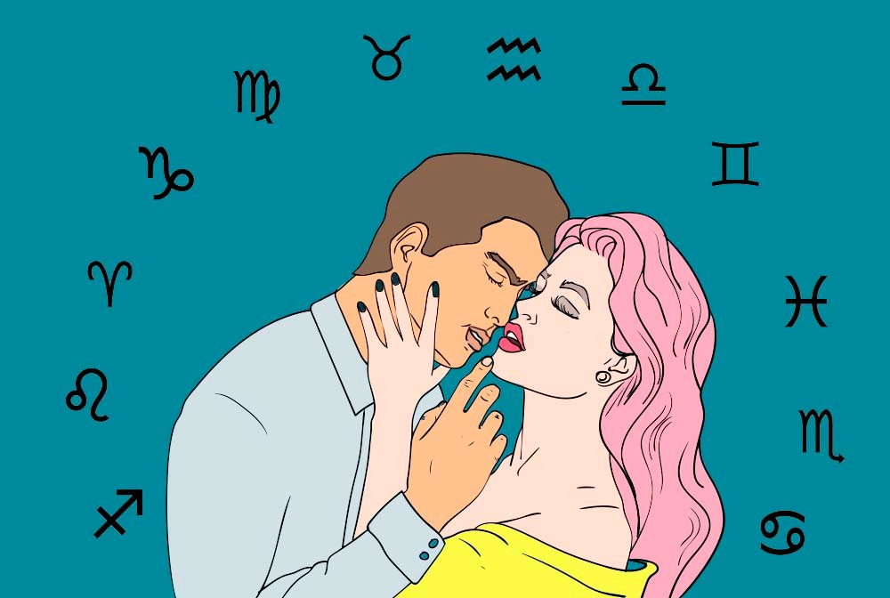 Молодая пара в центре зодиакального круга