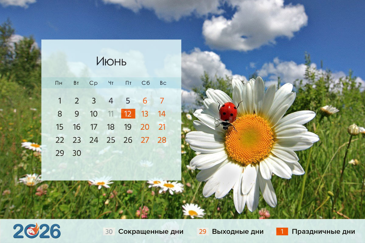 Календарь на июнь 2026 года