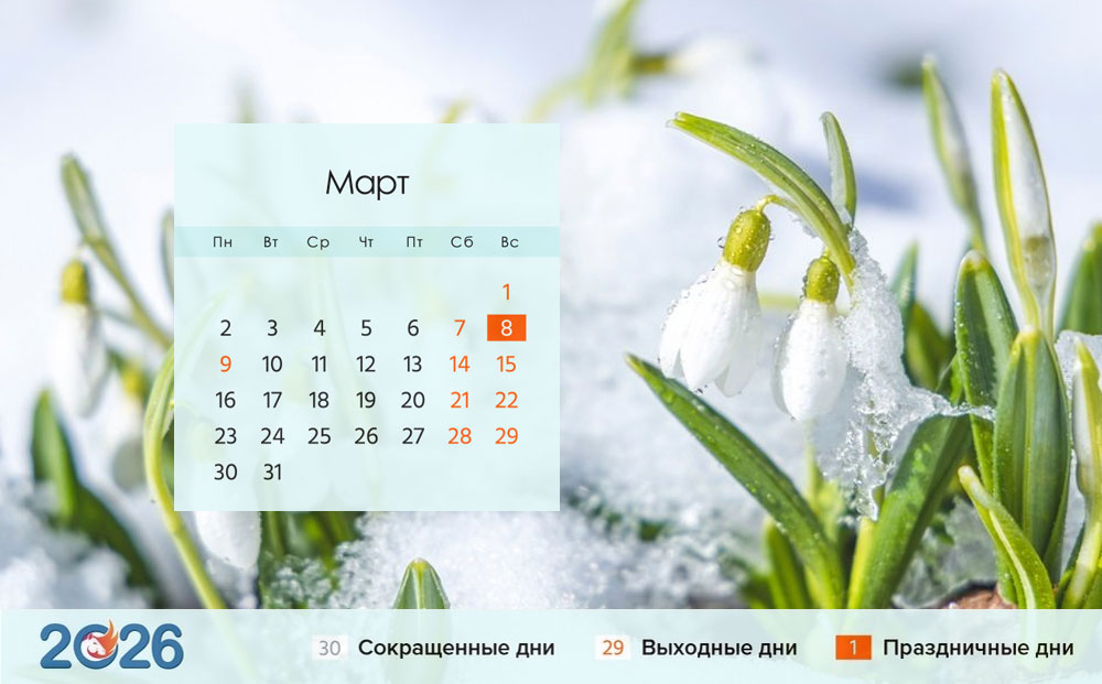 Март 2026 года, календарь